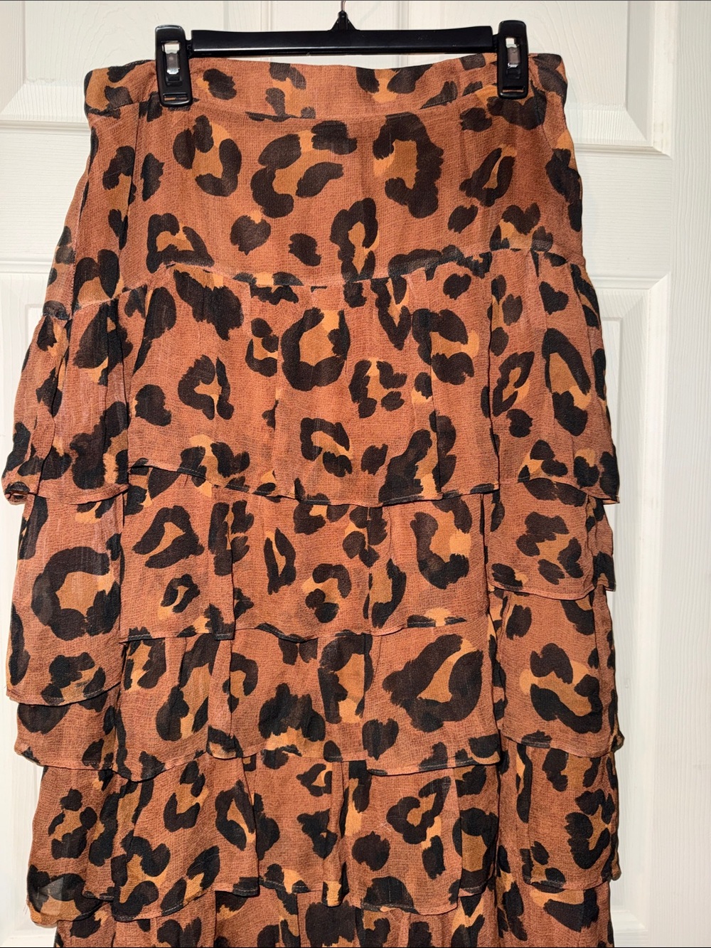 FARM Rio Brown and Black Leopard Tiered Midi Skirt - Picture 2 of 6